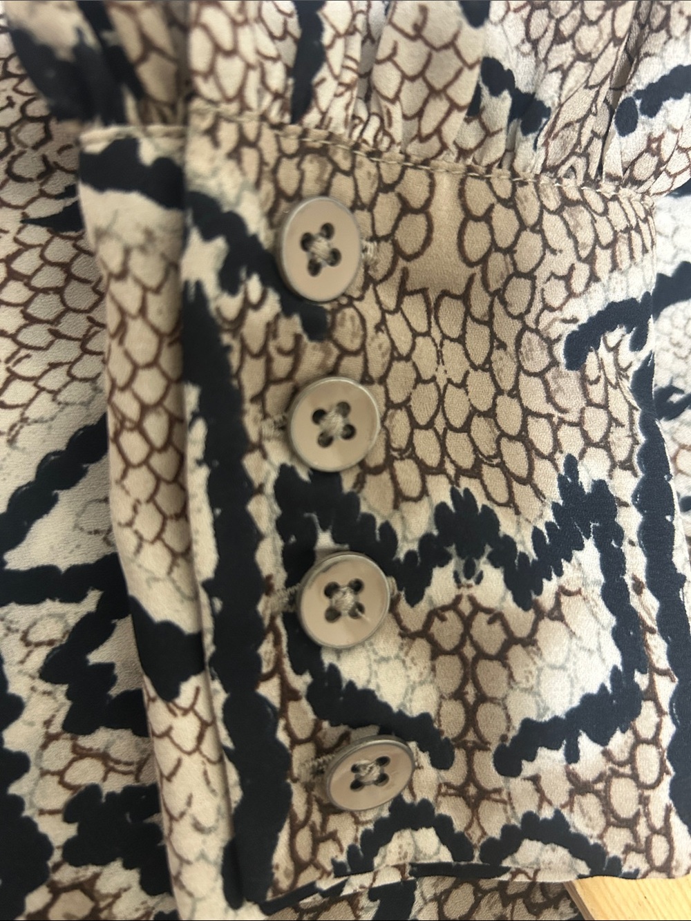 CAbi Snake-Print Long Sleeve Blouse in Beige and Black - Picture 8 of 8